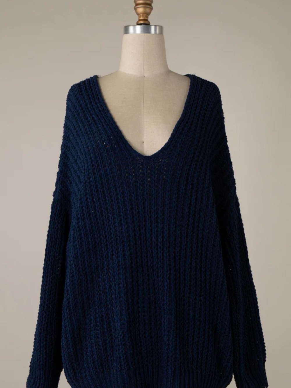 Miracle Navy V-Neck Chunky Knit Sweater